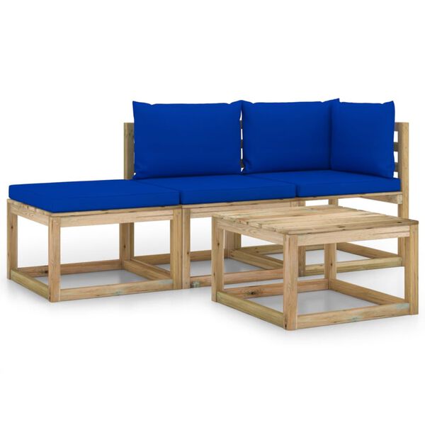 vidaXL 4 pcs conjunto lounge de jardim com almofad&otilde;es azuis