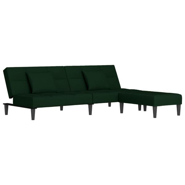 vidaXL Sof&aacute;-cama 2 lug. + 2 almofadas/apoio de p&eacute;s veludo verde-escuro
