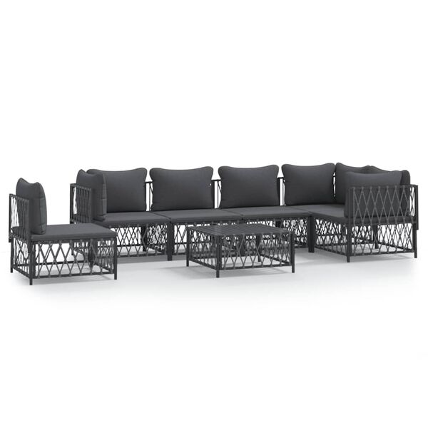 vidaXL 7 pcs conjunto lounge de jardim com almofad&otilde;es a&ccedil;o antracite