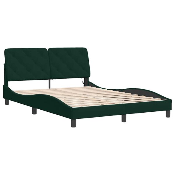 vidaXL Estrutura de cama com LED sem colch&atilde;o 140x190 cm veludo verde-escuro
