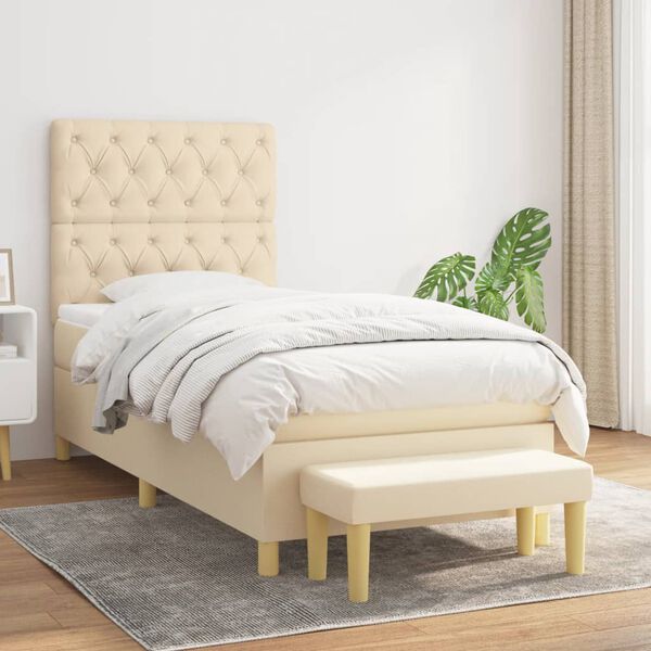 vidaXL Cama com molas/colch&atilde;o 80x200 cm tecido cor cr&egrave;me