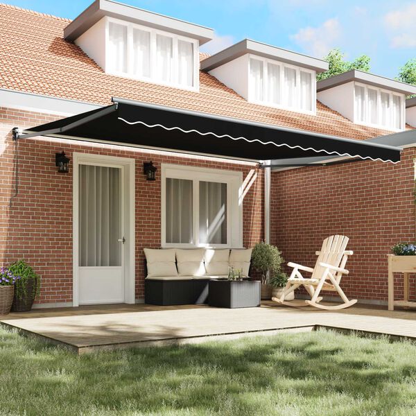 vidaXL Toldo Retr&aacute;til Manual Preto 450 &times; 300 cm Poli&eacute;ster e Metal