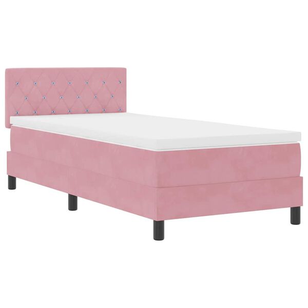vidaXL Cama Box com colch&atilde;o com cabeceira Rosa 90 x 190 cm Veludo