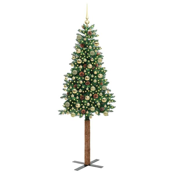 vidaXL Árvore de Natal Slim com 300 LEDs com suporte Verde 180 cm