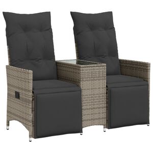 vidaXL Sof&aacute; de jardim reclin&aacute;vel 2 lugares com mesa vime PE cinzento