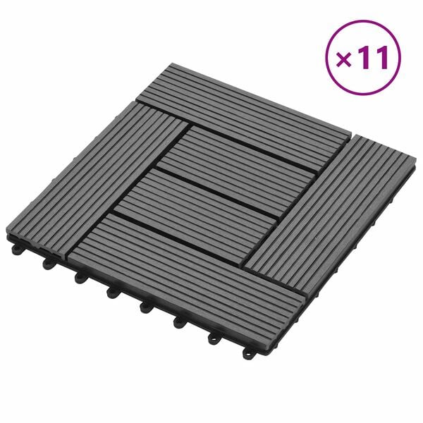vidaXL Telha de Deck 11 pcs Cinzento 30 x 30 cm WPC