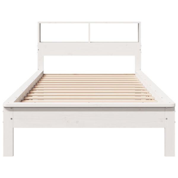 vidaXL Cama com estante sem colch&atilde;o 100x200 cm pinho maci&ccedil;o branco