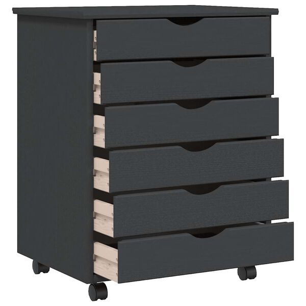 vidaXL Arm&aacute;rio c/ rodas e gavetas MOSS madeira pinho maci&ccedil;a cinzento