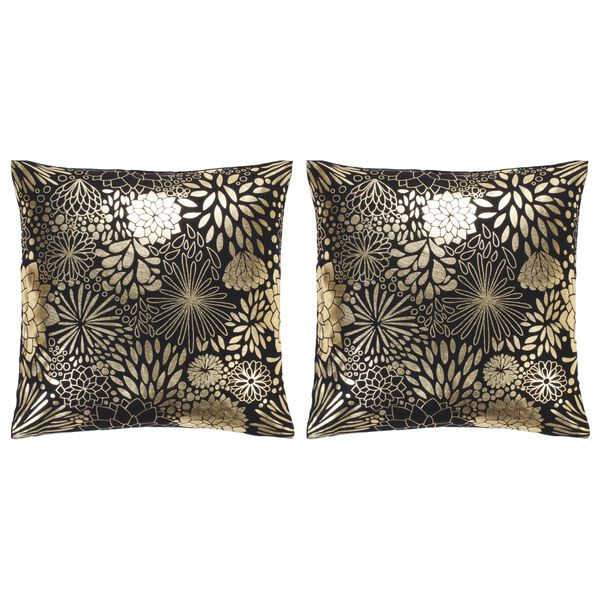 vidaXL Almofad&otilde;es 2pcs 40x40cm algod&atilde;o impress&atilde;o folha preto e dourado