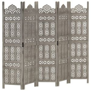 vidaXL Biombo esculp m&atilde;o 5 pain&eacute;is 200x165cm mangueira maci&ccedil;a cinzento