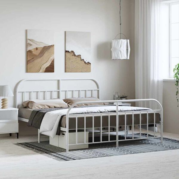 vidaXL Estrutura de cama com cabeceira e pés 183x213 cm metal branco