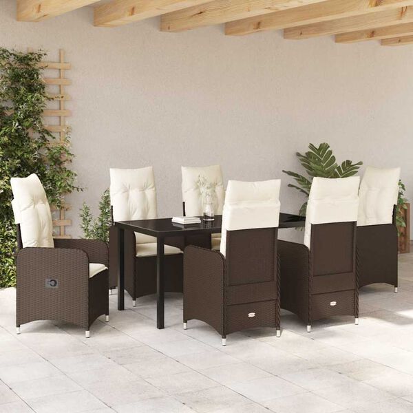 vidaXL Conjunto de Jantar para Jardim 7 pcs Castanho Rattan Sint&eacute;tico