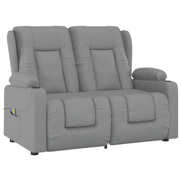 vidaXL Poltrona massagens 2 lug. reclin&aacute;vel sup. copo couro art. cinza