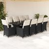 vidaXL 11 pcs conjunto de bistr&ocirc; p/ jardim c/ almofad&otilde;es vime PE preto