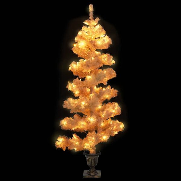 vidaXL Árvore de Natal rotativa pré-iluminada + vaso PVC 120 cm branco