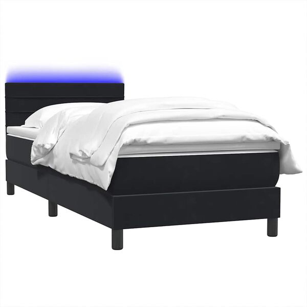 vidaXL Cama box spring c/ colch&atilde;o e LED 90x210 cm veludo preto
