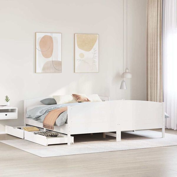 vidaXL Cama sem colch&atilde;o 200x200 cm madeira de pinho maci&ccedil;a branco