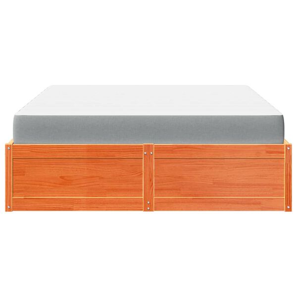 vidaXL Cama com colch&atilde;o 160x200 cm madeira pinho maci&ccedil;a castanho-mel