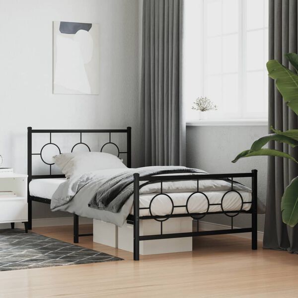 vidaXL Estrutura de cama com cabeceira e p&eacute;s 100x190 cm metal preto
