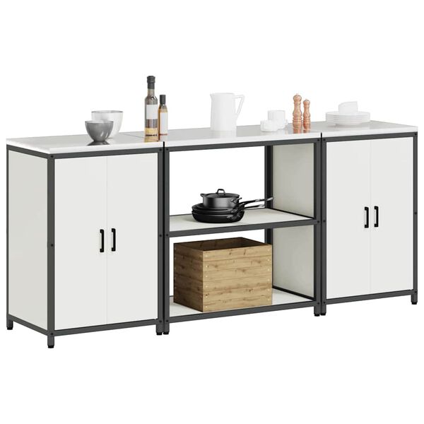 vidaXL Conjunto de Armazenamento de Cozinha com porta 3 pcs Branco Aço
