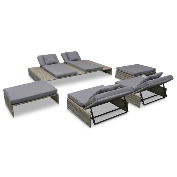 vidaXL 5 pcs conjunto lounge de jardim c/ almofadões vime PE cinzento