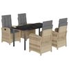 vidaXL 5pcs conj. jantar jardim c/ almofad&otilde;es vime PE bege misturado