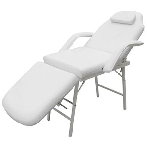 vidaXL Cadeira port&aacute;til para tratamento facial, pele sint&eacute;tica, 185x78x76 cm, branca