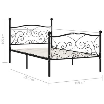 vidaXL Estrutura de cama com estrado de ripas 100x200 cm metal preto