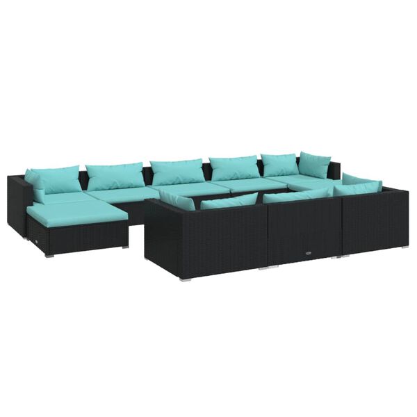 vidaXL 10 pcs conjunto lounge de jardim c/ almofadões vime PE preto
