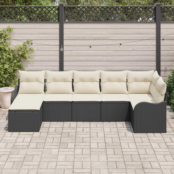 vidaXL Conjunto de Sof&aacute; de Jardim com almofada 7 pcs Preto e branco