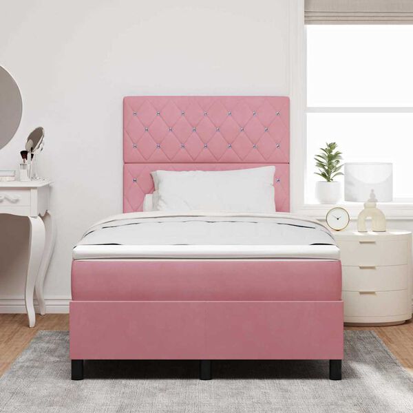 vidaXL Cama Box Spring LED com colch&atilde;o Rosa 120 x 200 cm tecido