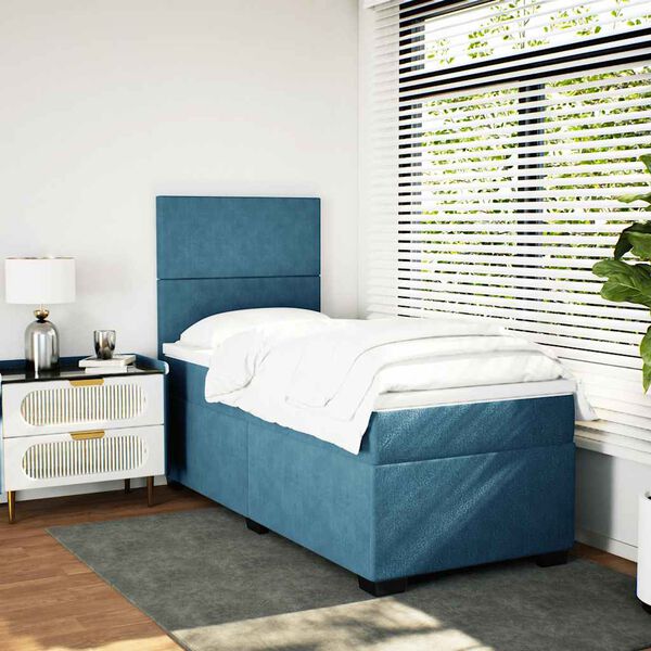 vidaXL Cama boxspring com colch&atilde;o 100x200 cm veludo azul