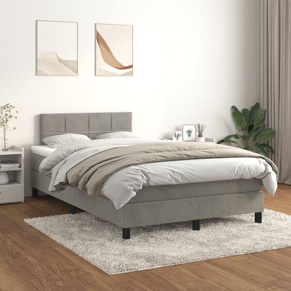 vidaXL Cama boxspring c/ colch&atilde;o 120x200 cm veludo cinzento-claro
