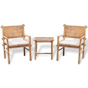 vidaXL 3 pcs conjunto bistr&ocirc; com almofad&otilde;es em bambu
