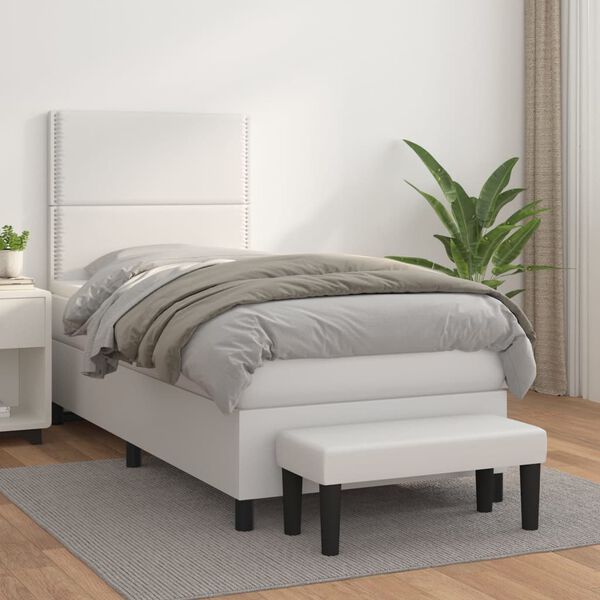 vidaXL Cama com molas/colch&atilde;o 90x190 cm couro artificial branco