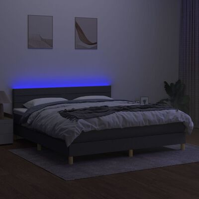 vidaXL Cama box spring c/ colchão e LED 160x200 cm tecido cinza-escuro