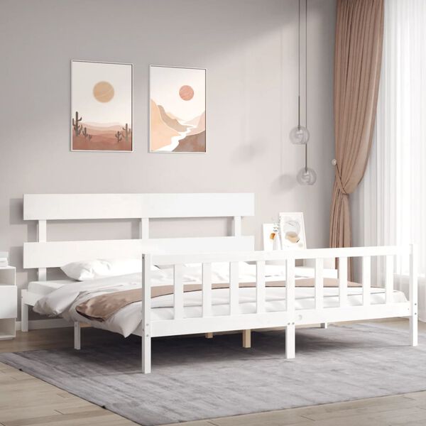 vidaXL Estrutura cama Super King Size c/ cabeceira madeira branco