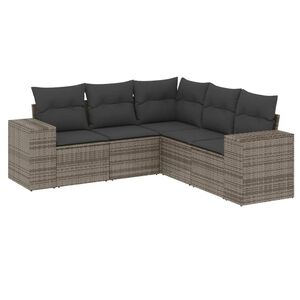 vidaXL 5 pcs conjunto sof&aacute;s de jardim c/ almofad&otilde;es vime PE cinzento
