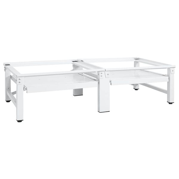 vidaXL Suporte duplo m&aacute;q. lavar/secar c/ prateleiras extra&iacute;veis branco