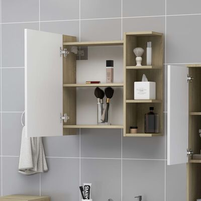 vidaXL Armário casa banho espelho 62,5x20,5x64cm cont. branco/carvalho