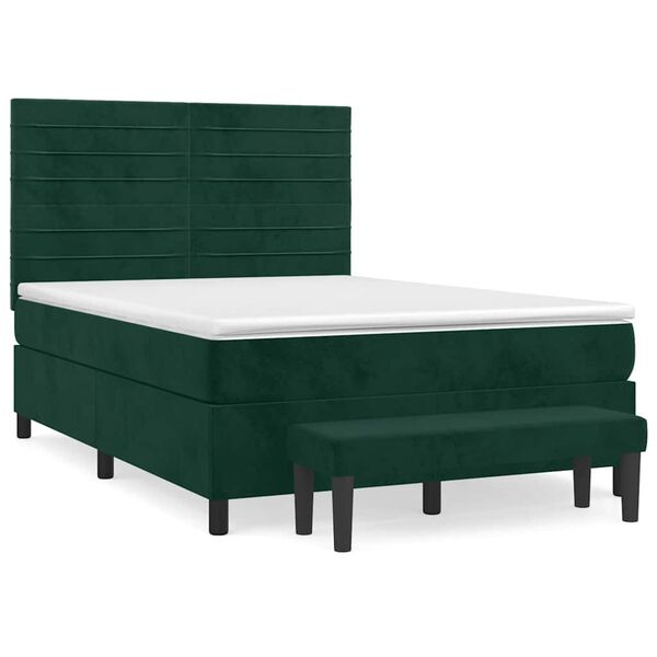 vidaXL Cama com molas/colch&atilde;o 140x190 cm veludo verde-escuro