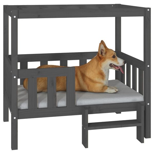 vidaXL Cama para c&atilde;es 95,5x73,5x90 cm madeira de pinho maci&ccedil;a cinza