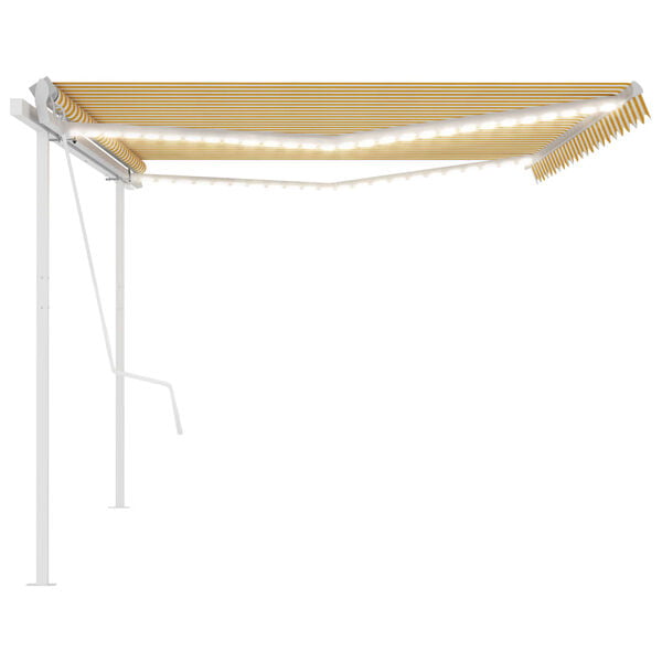 vidaXL Toldo autom&aacute;tico c/ LED e sensor de vento 5x3,5m amarelo/branco