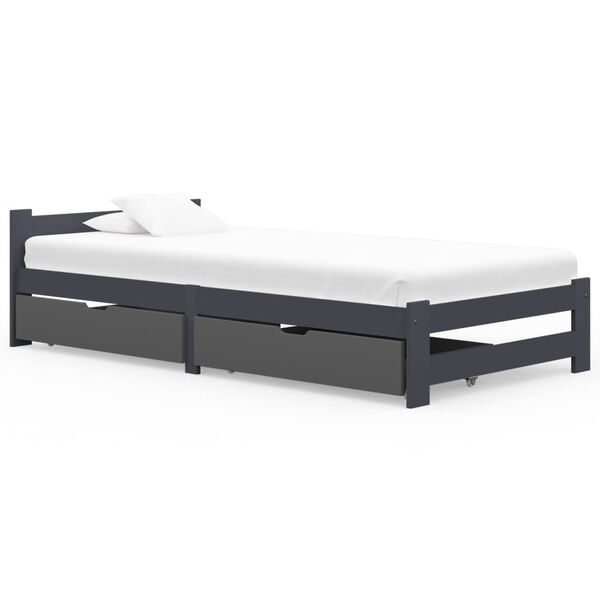 vidaXL Estrutura cama c/ 2 gavetas 90x200 cm pinho maci&ccedil;o cinza-escuro