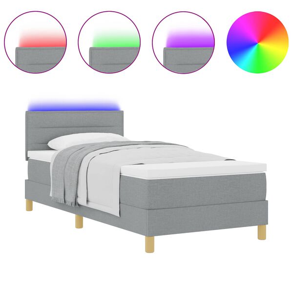 vidaXL Cama Box Spring LED Cinzento-claro 90 x 190 cm tecido