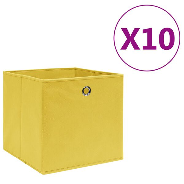 vidaXL Caixas arruma&ccedil;&atilde;o 10 pcs 28x28x28 cm tecido-n&atilde;o-tecido amarelo