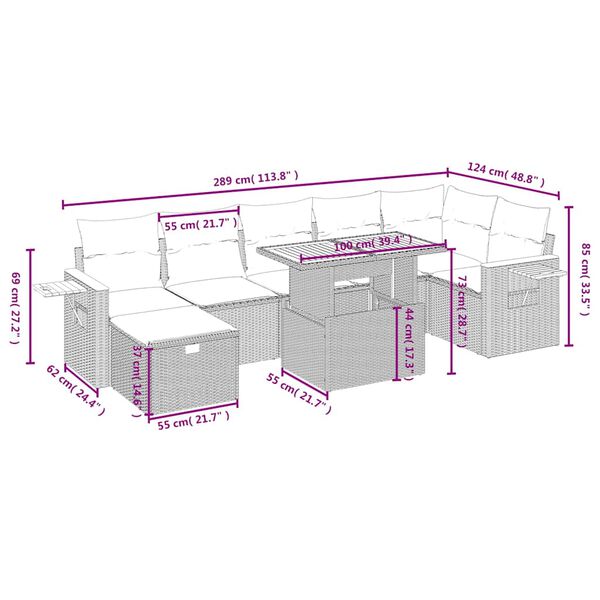 vidaXL 8 pcs conjunto sof&aacute;s de jardim com almofad&otilde;es vime PE preto