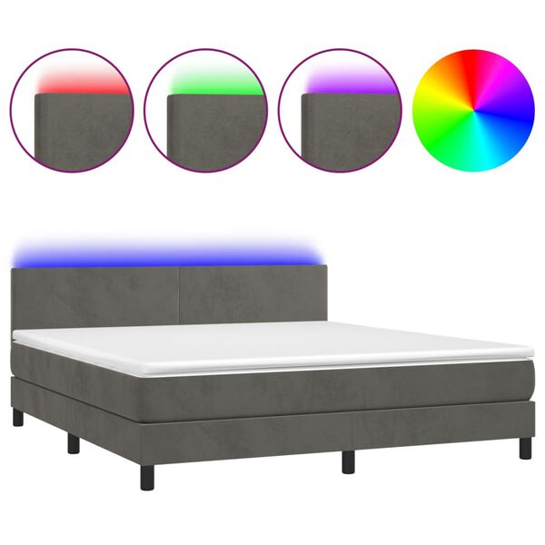 vidaXL Cama box spring c/ colch&atilde;o/LED 180x200cm veludo cinzento-escuro