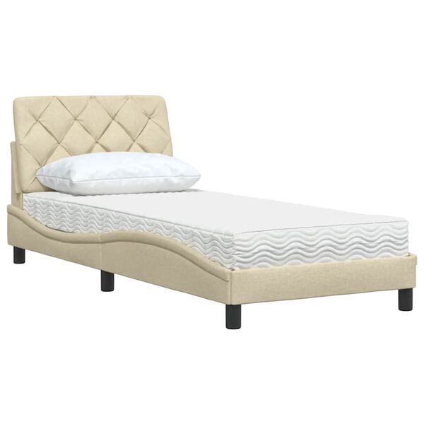 vidaXL Cama com colch&atilde;o 90x190 cm tecido cor creme