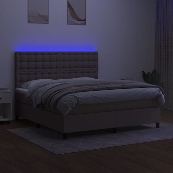 vidaXL Cama box spring colch&atilde;o/LED 180x200cm tecido cinza-acastanhado